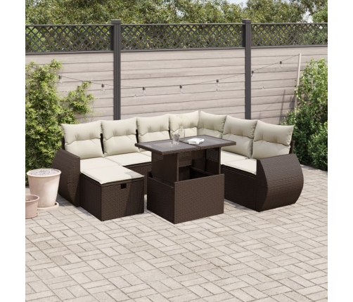 Set sofás de jardín 8 piezas y cojines ratán sintético marrón