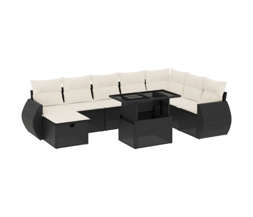 Set de sofás de jardín 8 piezas y cojines ratán sintético negro
