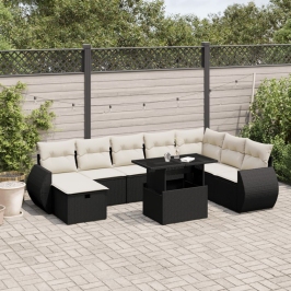 Set de sofás de jardín 8 piezas y cojines ratán sintético negro