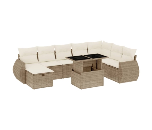 Set de sofás de jardín 9 pzas con cojines ratán sintético beige