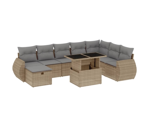 Set de sofás de jardín 9 pzas con cojines ratán sintético beige