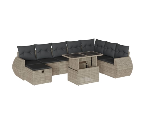 Set muebles jardín 9 pzas y cojines ratán sintético gris claro