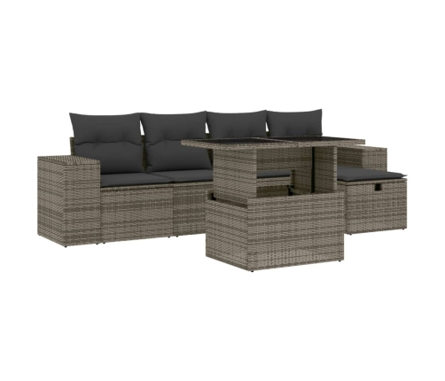 Set de muebles de jardín 6 pzas y cojines ratán sintético gris