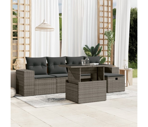 Set de muebles de jardín 6 pzas y cojines ratán sintético gris