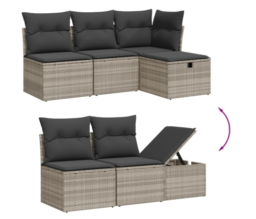 Set de sofás de jardín 6 pzas y cojines ratán sintético gris