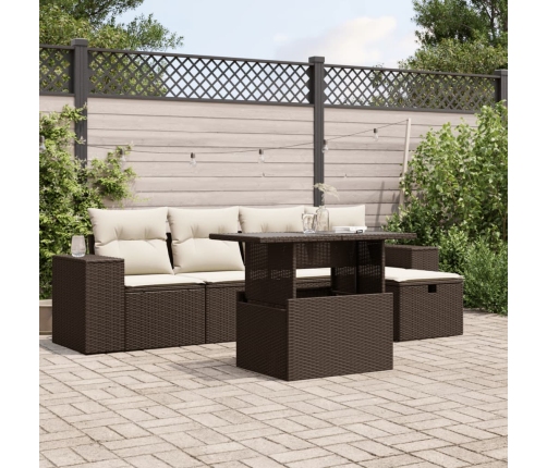 Set sofás de jardín 6 piezas y cojines ratán sintético marrón