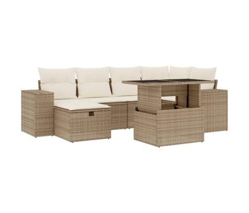 Set sofás de jardín 7 piezas y cojines ratán sintético beige