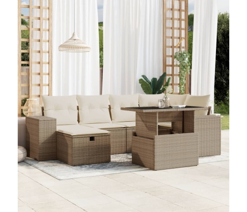 Set sofás de jardín 7 piezas y cojines ratán sintético beige