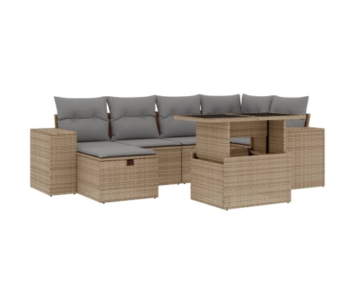 Set sofás de jardín 7 piezas y cojines ratán sintético beige