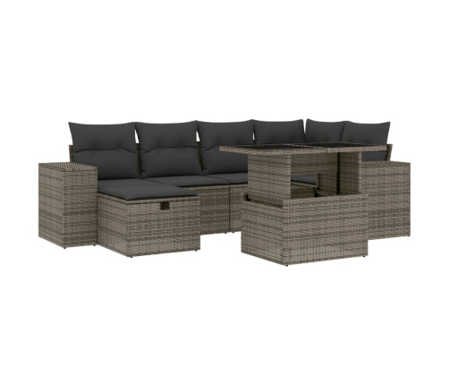 Set de sofás de jardín 7 pzas con cojines ratán sintético gris
