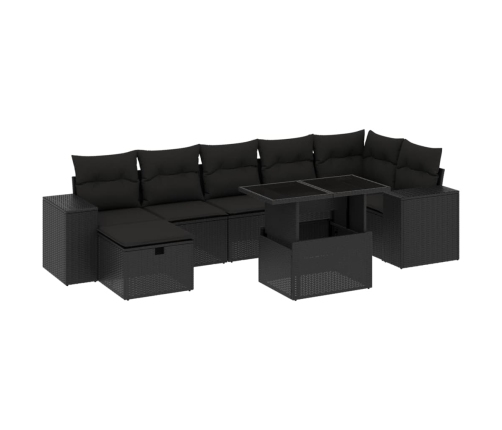 Set de sofás de jardín 8 piezas y cojines ratán sintético negro