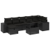 Set de sofás de jardín 8 piezas y cojines ratán sintético negro