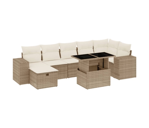 Set de sofás de jardín y cojines 8 piezas ratán sintético beige