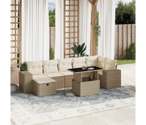 Set de sofás de jardín y cojines 8 piezas ratán sintético beige
