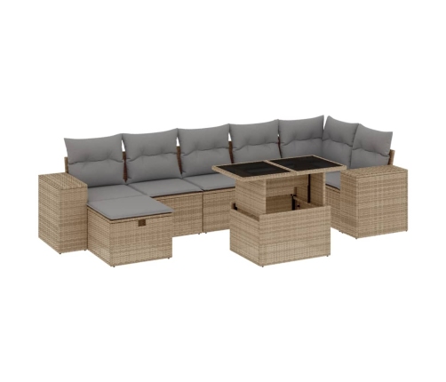 Set de sofás de jardín y cojines 8 piezas ratán sintético beige