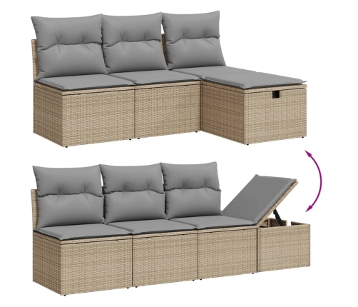 Set de sofás de jardín y cojines 8 piezas ratán sintético beige