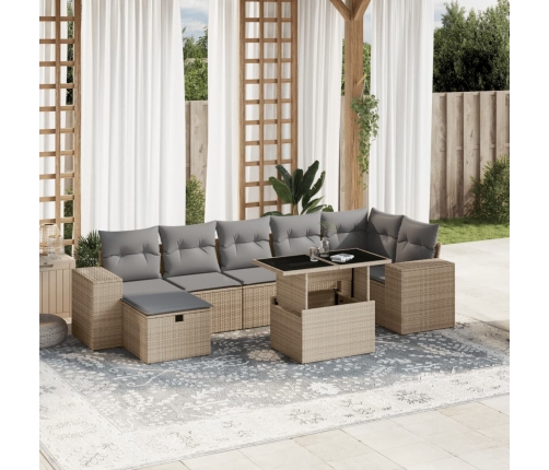 Set de sofás de jardín y cojines 8 piezas ratán sintético beige