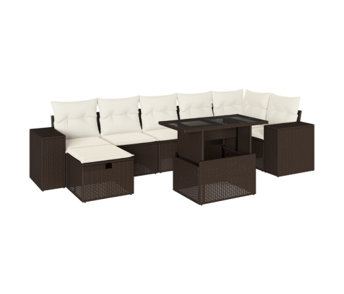 Set sofás de jardín 8 piezas y cojines ratán sintético marrón