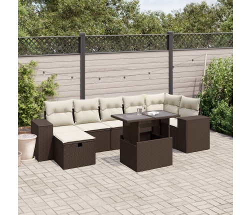 Set sofás de jardín 8 piezas y cojines ratán sintético marrón