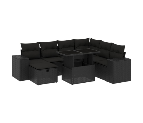 Set de sofás de jardín 8 piezas y cojines ratán sintético negro