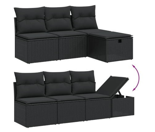 Set de sofás de jardín 8 piezas y cojines ratán sintético negro