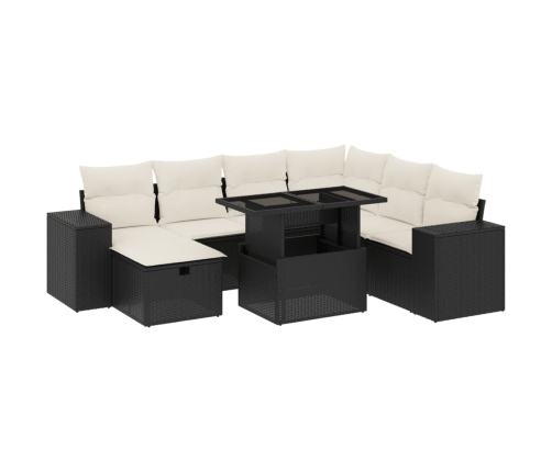 Set de sofás de jardín 8 piezas y cojines ratán sintético negro