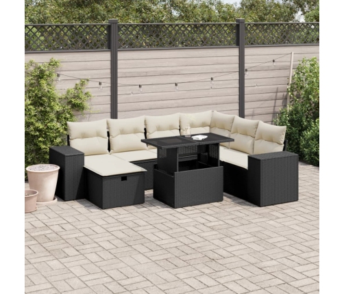 Set de sofás de jardín 8 piezas y cojines ratán sintético negro