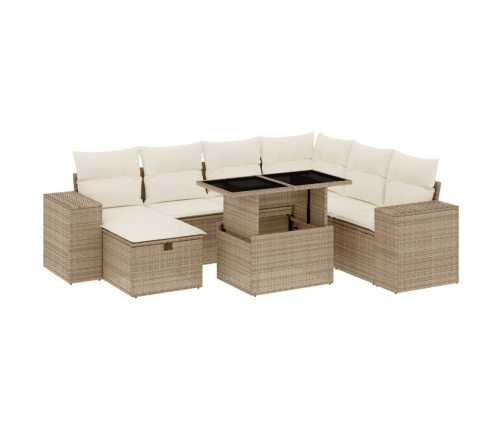 Set de sofás de jardín y cojines 8 piezas ratán sintético beige