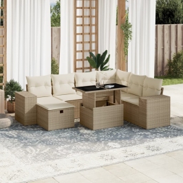 Set de sofás de jardín y cojines 8 piezas ratán sintético beige