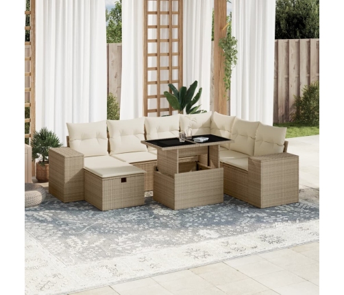 Set de sofás de jardín y cojines 8 piezas ratán sintético beige