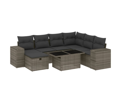 Set de sofás de jardín y cojines 8 piezas ratán sintético gris