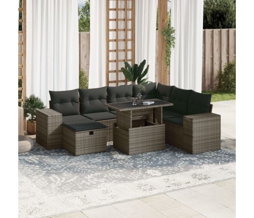 Set de sofás de jardín y cojines 8 piezas ratán sintético gris