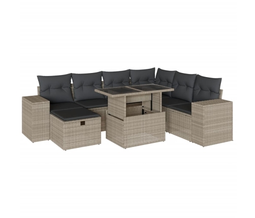 Set de sofás de jardín 8 pzas y cojines ratán sintético gris