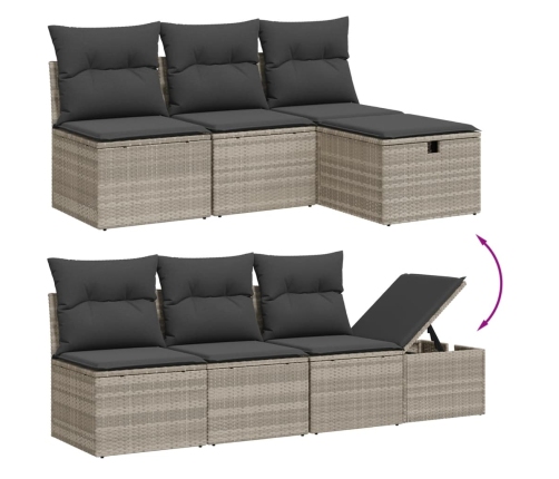 Set de sofás de jardín 8 pzas y cojines ratán sintético gris