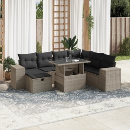 Set de sofás de jardín 8 pzas y cojines ratán sintético gris
