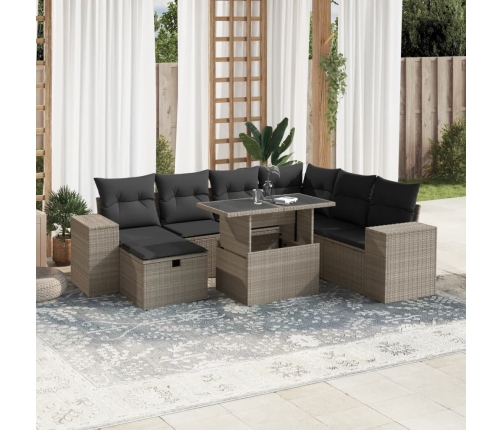 Set de sofás de jardín 8 pzas y cojines ratán sintético gris