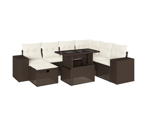 Set sofás de jardín 8 piezas y cojines ratán sintético marrón