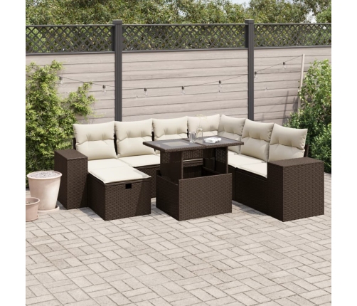 Set sofás de jardín 8 piezas y cojines ratán sintético marrón