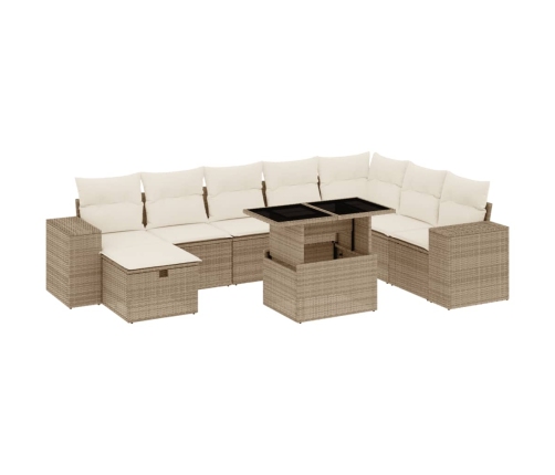 Set de sofás de jardín 9 pzas con cojines ratán sintético beige
