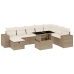 Set de sofás de jardín 9 pzas con cojines ratán sintético beige