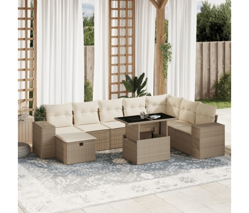 Set de sofás de jardín 9 pzas con cojines ratán sintético beige
