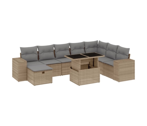 Set de sofás de jardín 9 pzas con cojines ratán sintético beige