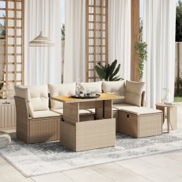 Juego de sofás jardín con cojines 6 pzas ratán sintético beige