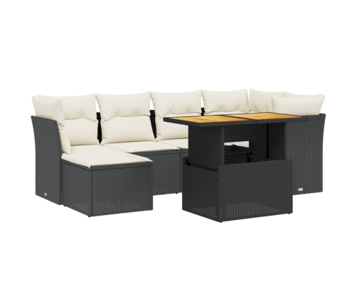 Set de comedor de jardín 7 pzas y cojines ratán sintético negro