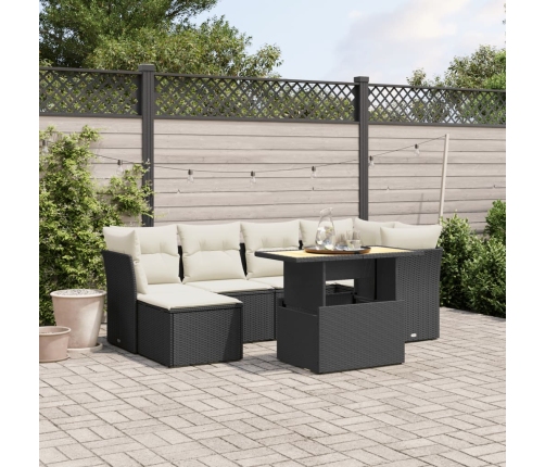 Set de comedor de jardín 7 pzas y cojines ratán sintético negro