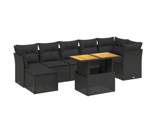 Set de sofás de jardín 8 piezas y cojines ratán sintético negro