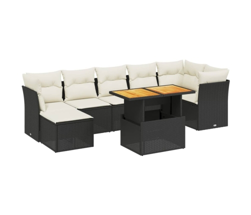 Set de sofás de jardín 8 piezas y cojines ratán sintético negro