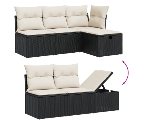 Set de sofás de jardín 8 piezas y cojines ratán sintético negro