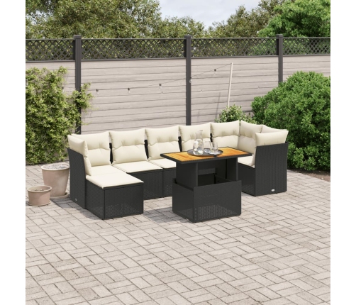 Set de sofás de jardín 8 piezas y cojines ratán sintético negro