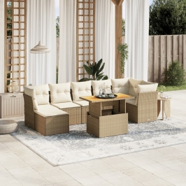 Juego de sofás de jardín con cojines beige 8 pzas ratán PE